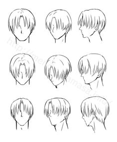 an anime character's hair is shown in different positions, including the head and shoulders