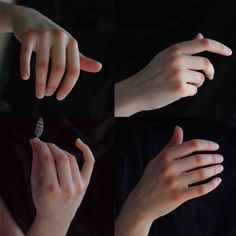 four pictures of hands with different angles and sizes, each showing the fingers pointing at something