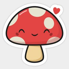 a red mushroom with white dots on it's face and eyes, sitting next to a