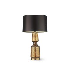 a table lamp with a black shade on it