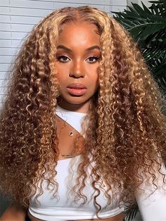 Pre-everything: Pre-Cut & Pre-Plucked Hair Types: 100% Virgin Human Hair Hairline: Free! Deep Pre-Plucked Wear Go Glueless Wig: Yes! Install in seconds, Beginner Friendly Lace Types: Free! Invisible 4x6 Transparent Lace Elastic Band: Piano Keys Elastic Band Wig Weight: 200-320g/Wig (Depending on Lengths and Density) Density: 180% Color: Blonde Highlight Color Cap Size: Medium, about 22.5inches Last for One More Year Cap Types: 3D Dome Cap Shipment: DHL, FedEx, or UPS 3-5 Business Days. Curly Wig With Highlights, Honey Blonde Highlights Curly Hair, Honey Blonde Curly Wig, Blonde Highlights Ombre, Honey Blonde Curly Hair, Color Human Hair Wigs, Blonde Highlight Wig, Color Lace Front Wigs, Honey Blonde Wig