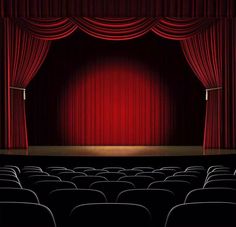 an empty theater with red curtains and the words, the best part about theater is when the