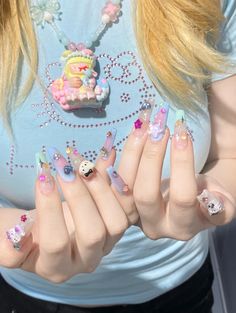 aesthetic hello kitty nails cute blue blonde shirt y2k douyin china chinese media social korean makeup Kawaii Nails, Long Blonde, Pink Acrylic Nails, Dream Nails, Long Blonde Hair, Cute Nail Designs