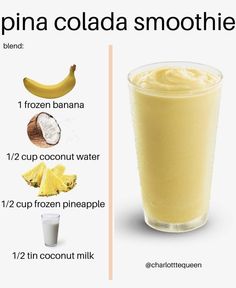 a glass filled with liquid next to a banana and other ingredients for a smoothie