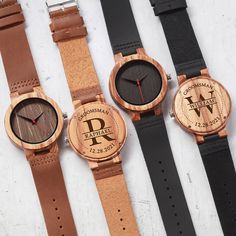 "Personalized with recipient's name/initials in unique designs, this watch is a perfect custom gift for groomsmen, or any loved ones you want a special gift for! ITEM ∙ DESCRIPTION * Type: Quartz Movement, Works on battery * Case material: Wood * Dial Diameter: 45mm * Case Thickness: 12mm * Water resistant: 3ATM (For everyday use. Splash/rain resistant. NOT suitable for showering, bathing, swimming) * Band Length: 245mm * Band Width: 24mm * Band Material: Genuine leather HOW ∙ TO ∙ ORDER * Choos Cheap Brown Watches For Gifts, Personalized Watches For Gifts, Personalized Adjustable Watches As Gifts, Personalized Watches As Gifts, Personalized Formal Watch With Round Dial, Classic Personalized Watches For Anniversary, Personalized Watches With Round Dial For Gifts, Leather Strap Watch As Gift, Leather Strap Watches As Gifts