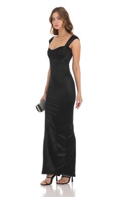 Satin Bodycon Maxi Dress in Black | LUCY IN THE SKY Black Satin Bridesmaid Dress, Classy Formal Dresses, Satin Dress Outfit, Long Black Dress Formal, Graduation Dresses Long, Black Dresses Classy, Bodycon Maxi Dress, Fairytale Fashion, Party Attire