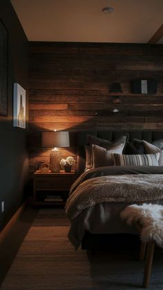 30+ Dark Cozy Bedrooms Male Bedroom Ideas, Dark Wood Bedroom, Masculine Bedroom, Neutral Bedrooms