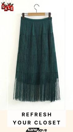 Tassels Layer Skirts Dark Green Skirt, Tassel Skirt, Mid Calf Skirt, Cheap Skirts, Tassel Dress, Chic Skirts, Long Fringes, Fringe Skirt, Clothes To Make