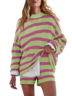 PRICES MAY VARY. LOUNGEWEAR SET-The soft, warm knit fabric of these lounge sets for women makes pajamas for women set ideal for layering or wearing on their own. Two piece loungewear sets are incredibly comfortable and fashionable SWEATER SET-The top of the casual outfits for women features a scoop neck, dropped shoulders, dolman sleeves, and an oversized style. Womens trousers of lounge sets for women 2 piece with a ribbed waistband and effortless pull-on style SIZE-This womens loungewear set i Lounge Sets For Women, Sweater Sets Womens, Matching Pajama Set, Two Piece Loungewear, Matching Lounge Set, Pajama Set Long, Womens Loungewear Sets, Matching Pajama, Shorts Sets