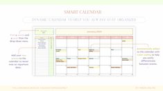 an image of a calendar with the words smart calendar written in white and pink on it