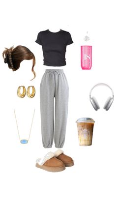 Period Outfit Ideas, Casual Comfy School Outfits, Cute Fits With Sweatpants, Comfy School Outfits Lazy Days, Period Fits, Cute Sweatpants Outfit, Casual Preppy Outfits