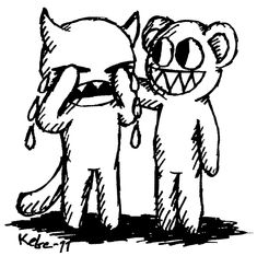 two cartoon bears with one holding the other's head and another saying don't worry, radiohead will be in studio so son