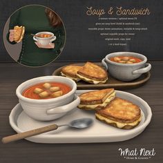 an advertisement for soup and sandwich on a plate