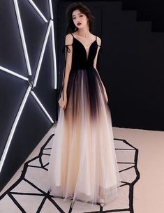 Mesh Prom Dress, Gradient Dress, Sukienki Maksi, Princess Evening Dress, V Neck Prom Dresses, Evening Dress Floor Length, Black Party Dresses, فستان سهرة, Beauty Dress