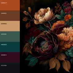 an image of a bouquet of flowers on a black background with color swatches to choose from