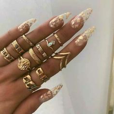 Fashion Gold Jewelry Ring Set For Women Set Of 11 Rings Material: Zinc Alloy Nickle And Lead Free Mary Heart, Waterfall Incense, Midi Ring Set, Casual Rings, Boho Crystal, Princess Ring, Knuckle Ring, Silver Ring Set, Color Flower