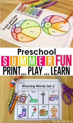 a printable summer fun activity for kids to learn how to use the word preschool