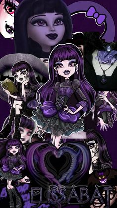 a collage of goth girls with purple hair and makeup