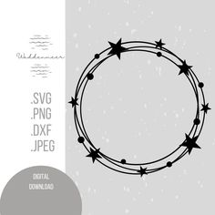 a circular frame with stars on it and the words svg png dxf