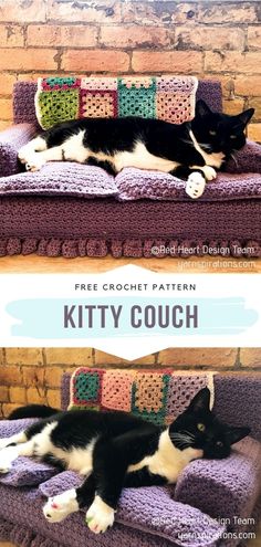 two cats sleeping on a couch with the caption free crochet pattern kitty couch