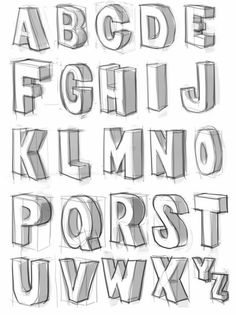 the letters are drawn in pencil and have different shapes to make it look like they're