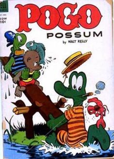 the cover to pogo possum by walt kelly, with an alligator in front