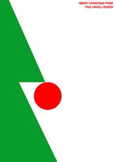 a green and white poster with a red ball on it's side, in the middle