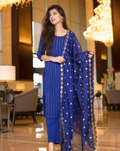 Kurta Plazo Fashion Styles, Long Kurta With Pants, Blue Suits Women Indian, Blue Kurta Set For Women, Straight Kurta With Pants, Shaurya Sanadhya, Punjabi Dresses, Designer Kurta