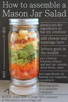 a mason jar filled with assorted salad ingredients