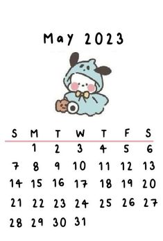 a calendar with a cartoon animal on it's face and the date may 2012