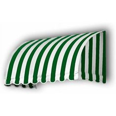 a green and white striped awning