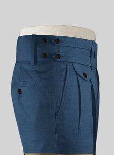 Bring some classic dignity, sophisticated style and warm touch to your work week wardrobe with our Napolean Casa Blue Double Gurkha Wool Trousers. Crafted from wool blend, a longlasting piece with remarkable comfort and feel which complements the incredible versatility offered by its blue hue.  Look Includes   Napolean Casa Blue Wool Fabric  Cross Pocket  Two Pleated Front  Double Button Fastening Wide Waistband  Diamond Pocket On Right  1.5inch Trouser Cuffs  Two Welted Back Pockets on Trousers    Click 'Customize Now' to modify the look if needed.   Lining: Viscose, Dry Clean, Pants can be lightly washed. Fabric Cross, Mens Pants Fashion, Wool Trousers, Work Week, Blue Wool, Wide Waistband, Wool Fabric, Blue Hues, Sophisticated Style