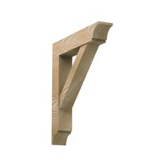 an unfinished wooden shelf bracket on a white background