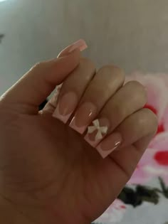 Nails Inspiration French Tip Square, Nails With Hart, Nail Inspo Coffin French Tip, Nail Inspo For School, Bow Charm Nails, Short Nail Designs Simple, Cute Nails Square, Simple White Nails, Acrylic Nails Simple