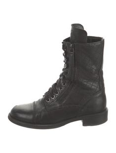 Chanel Leather Mid-Calf Combat BootsBlackRound-Toes with Leather Trim EmbellishmentPlatformFit: This style typically runs a full size small.Unfortunately, due to restrictions, this item may not be eligible for shipping in all areas. Chanel Boots Combat, Chanel Lace Up Boots, Boots On Sale, Chanel Boots, Leather Combat Boots, Shopping Chanel, Sweater Boots, Boots For Women, Chanel Shoes