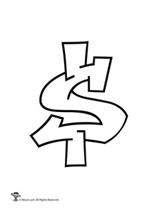 the letter s is drawn in black and white with an arrow pointing up to it