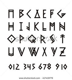 an alphabet with numbers and symbols in the style of handwritten letters, including one letter