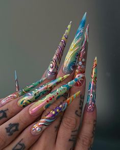 Nail set that made my brain explode a little 😅 inspired by tropical fish patterns and boosted by interdimensional rave experiences 😇 #nailartmilano #unghielunghe #unghieextreme #unghiestiletto #unghiemilano Crazy Nail Art, Polished Nails, Fish Patterns, My Brain, Dope Nails, Tropical Fish, Nails Nails, Nails Inspiration, Nail Ideas