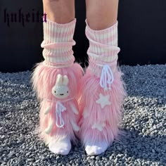 Kukeita Harajuku Lovely Pink Leg Warmer Boots Socks Y2k Punk Women Kawaii Bunny Lace-up Faux Fur Leg Alice In Wonderland Oc, Socks Y2k, Cute Oc Outfits, Yarn Projects Crochet, Kawaii Outfit Ideas, Pastel Outfits, Kawaii Socks, Girl Streetwear, Harajuku Punk