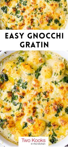 two photos showing different types of cheese and spinach casserole with text overlay