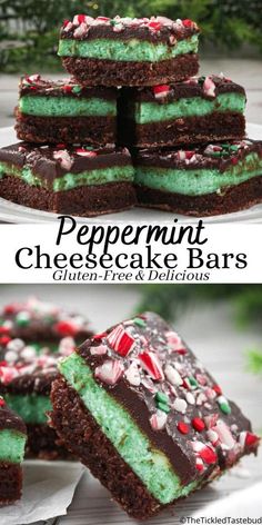 peppermint cheesecake bars stacked on top of each other