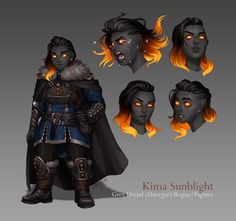 an image of some kind of character with fire on his face and hair in different poses