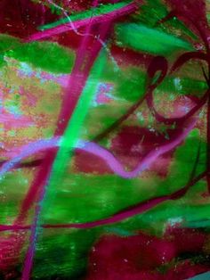 an abstract painting with pink and green colors