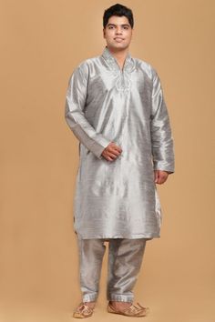 #muslim #eid #dresses 2018 - Grey Dupion Silk Pathani Suit - 5094