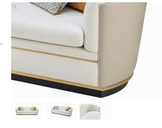 an image of a white couch with gold trimmings on the back and sides