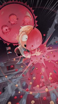 an image of a cartoon character surrounded by bubbles and other things in the background,