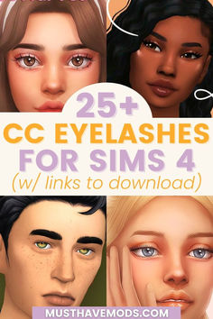 the cover of 25 + cc eyeshades for sims 4 with links to downloaded