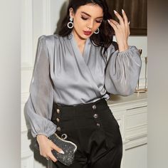 Features: Ruched Sheer: Opaque Stretch: No Stretch Material Composition: 100% Polyester Care Instructions: Machine Wash Cold. Tumble Dry Low. Imported Product Measurements: S: Front Length 24.2 In, Sleeve Length 25.4 In, Bust 37.8 In M: Front Length 24.6 In, Sleeve Length 25.7 In, Bust 39.4 In L: Front Length 25.2 In, Sleeve Length 26.2 In, Bust 41.7 In Xl: Front Length 25.7 In, Sleeve Length 26.7 In, Bust 44.1 In **Expect 5-10 Business Days For Orders To Ship Outbundle And Save! Discount Of 30% Silk Long Sleeve Blouse, Classic Blouses, Balloon Sleeve Blouse, Stil Elegant, Saint John, Bishop Sleeve, Satin Blouse, Mesh Long Sleeve, Pullover Shirt