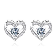 PRICES MAY VARY. DESIGN: This dazzling heart-shaped earring is inlaid with 1 0.8ct 6*6mm round moissanite (a pair of earrings has two pieces, a total of 1.6ct), and is surrounded by 22 0.005ct 1*1mm round moissanite (a pair of earrings has 44 pieces, a total of 0.22ct) D Color VVS1 Clarity round cut lab created real Moissanite, secured by 18K White Gold/Rose Gold/ Gold Plated solid 925 Sterling Silver, Beautiful butterfly earrings with durable back, lead free and nickel free, made to last a lift Moissanite Earrings, Moissanite Jewelry, Stud Earrings For Women, Round Moissanite, Personalized Birthday Gifts, Butterfly Earrings, Birthday Gifts For Women, Sterling Silver Heart, Gold Gold