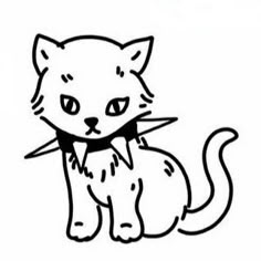 a black and white drawing of a cat with a bow tie around it's neck